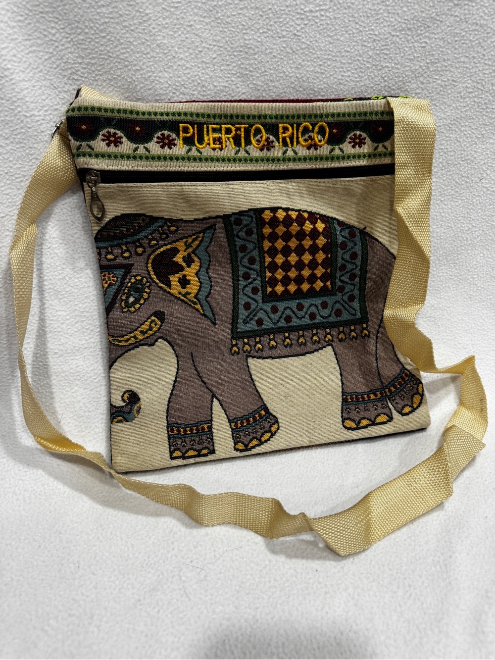 Elephant Canvas Crossbody Bag - Beige
